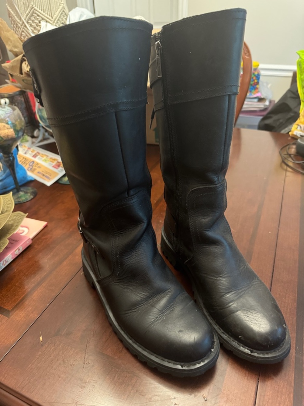 Ladies Harley Davidson size 9.5 Black Leather Mid-Calf Zip Boots